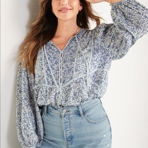 Oversized Mixed—Print Poet Blouse